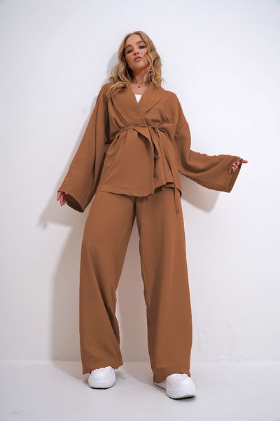 Trend Alaçatı Stili Powder Colored Women's Blazer and Wrinkled Jacket Set - ALC-X12433