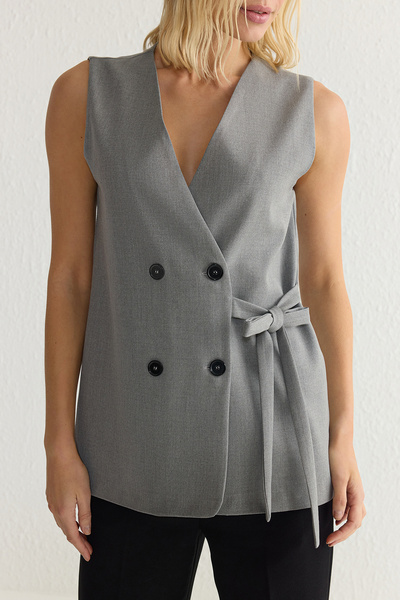 Trendyol Collection Gray Oversize Lacing Detailed Polyviscose Woven Vest Twoss25Ye00013