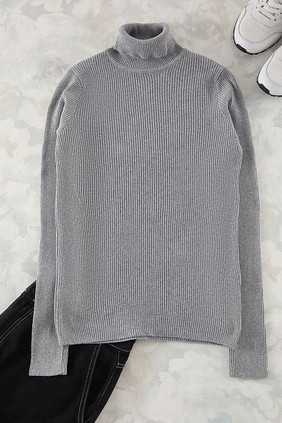 Trendyol Collection Dark Gray Fitted Turtleneck Solid Sweater Tmnaw20Mg0031