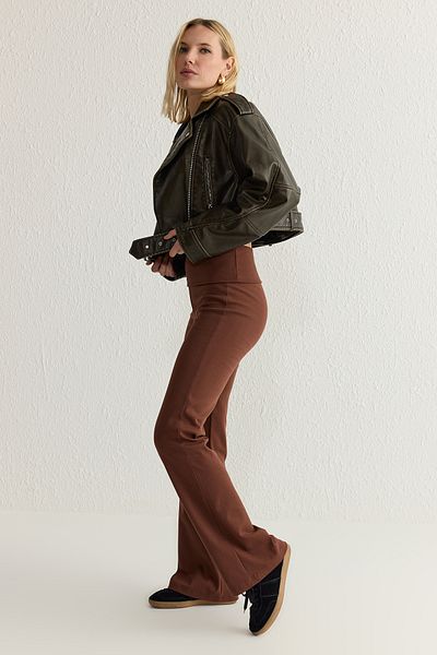 Trendyol Collection Brown Flare/Spanish Leg Waist Detail Stretchy Interlock Trousers Twoaw25Pl00005