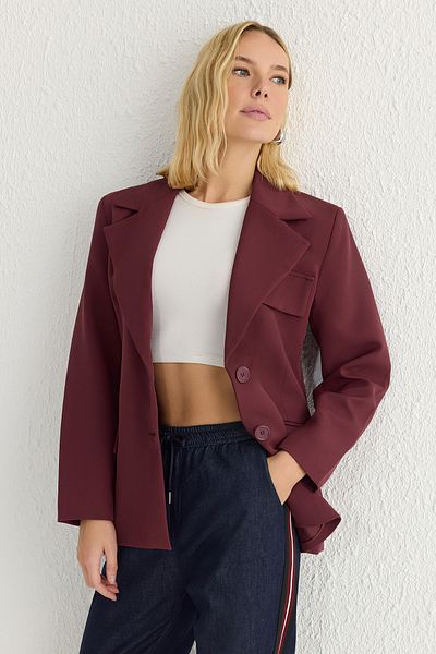 Trendyol Collection Burgunderfarbene, übergroße, gefütterte, gewebte Blazerjacke TWOSS22CE0077