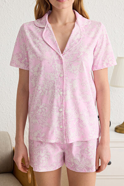 Trendyol Collection Pink Ethnic Single Jersey Knitted Pajamas Set Thmss25Pt00098