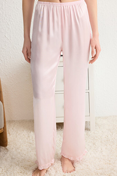 Trendyol Collection Pink Ruffled Rope Strap Satin Woven Pajamas Set Thmss25Pt00107