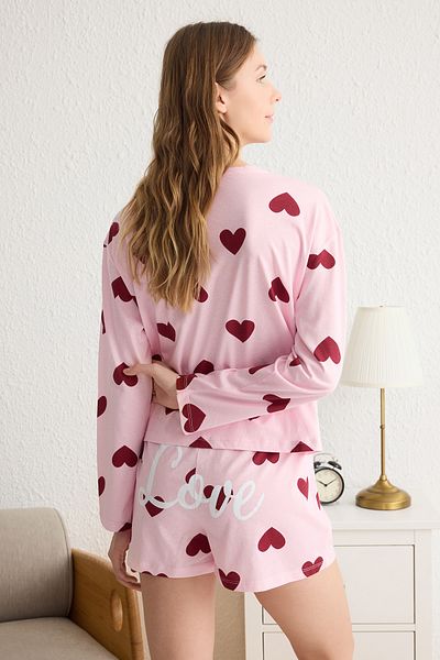 Trendyol Collection Σετ πιτζάμες Heart Pink Cotton - με σύνθημα, THMSS21PT0471