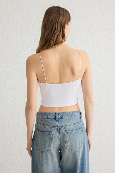 Trendyol Collection Tile-Ecru 2 Pack Cotton Spaghetti Strap Crop Stretchy Knitted Undershirt Twoss21Al0196