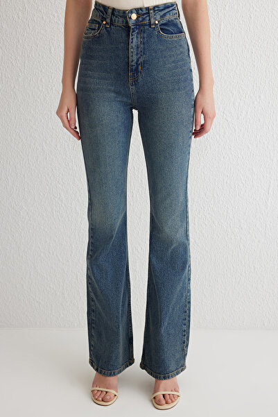 Trendyol Collection Tmavě modré džíny s vysokým pasem Twoss25Je00101