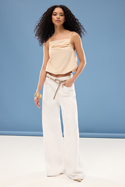 Trendyol Collection Beige Square Neck Straps Balloon Woven Blouse Twoss25Bz00057