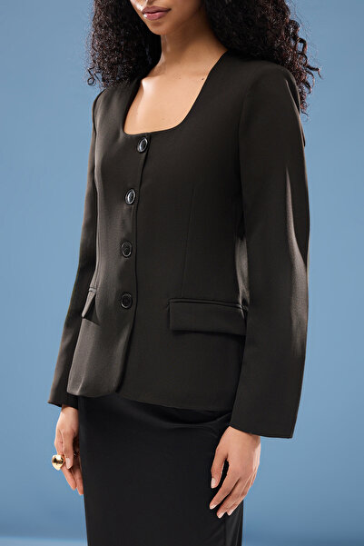 Trendyol Collection Černé sako s čtvercovým výstřihem - Twoss25Bc00014