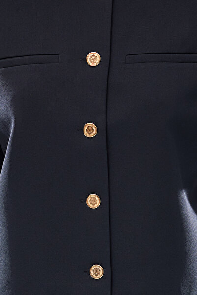 Trendyol Collection Sötétkék nyakú, rövid ujjú blézerkabát TWOSS25BC00017