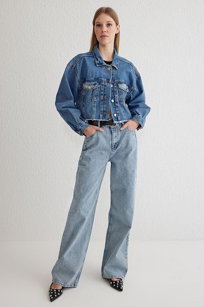 Trendyol Collection Blugi drepți lungi cu talie înaltă, albastru deschis TWOAW23JE00345