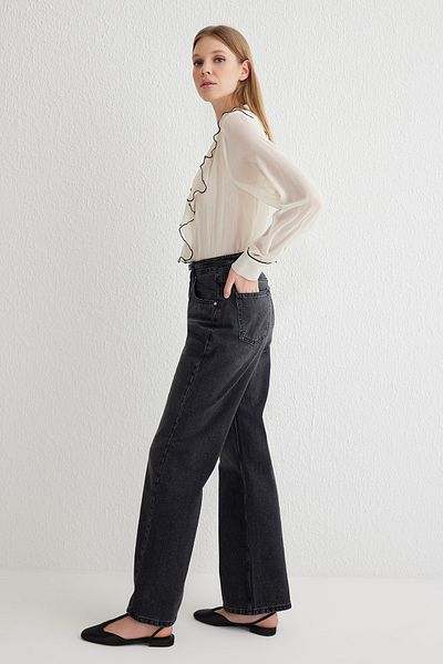 Trendyol Collection Blugi negri cu talie înaltă cu picioare largi TWOSS25JE00117