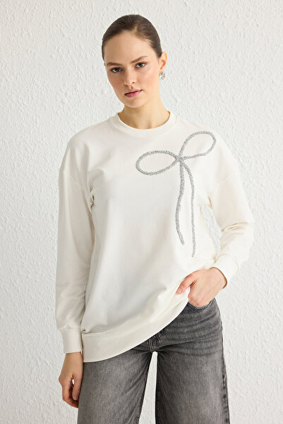 Trendyol Modest Pletená mikina Ecru 2 vlákna bez rastru Tctss25Tw00002