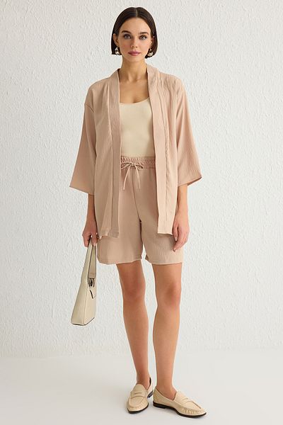Trendyol Collection Beige Oversize Jacket and Shorts Set - Woven Twoss25Au00030