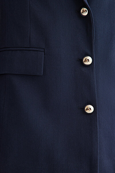 Trendyol Collection Navy Blue Fitted Gabardine Button Detail Blazer Jacket Twoss25Bc00006