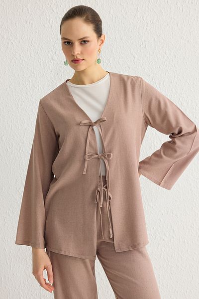 Trendyol Modest Mink vászon megjelenésű, sima szövésű hidzsáb alsó-felső készlet - TCTSS25US00002