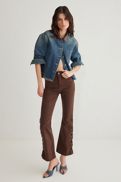 Trendyol Collection Винтидж тъмно синьо дънково яке с големи размери с пола с пискюли - Twoss25Ce00026