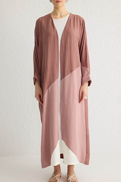 Trendyol Modest Dusty Rose Color Block Long Woven Cap & Ferace Tctss24Kf00002