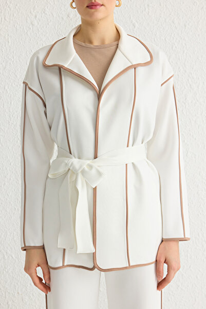 Trendyol Modest Scuba Knitted Bottom-Top Suit with Ecru Piping Detail Tctss25Us00015