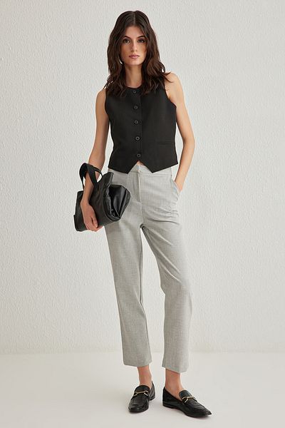 Trendyol Collection High Waist Elastic Gray Cigarette Pants - Tight Leg, Twoss25Pl00011