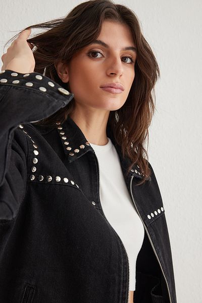Trendyol Collection Kurtka jeansowa Troc Stone Black Silver Twoss25Ce00019