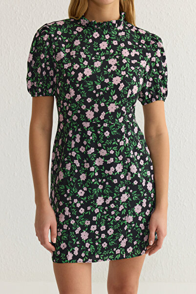 Trendyol Collection Μαύρο Floral Μίνι Υφαντό Φόρεμα TWOSS21EL2880