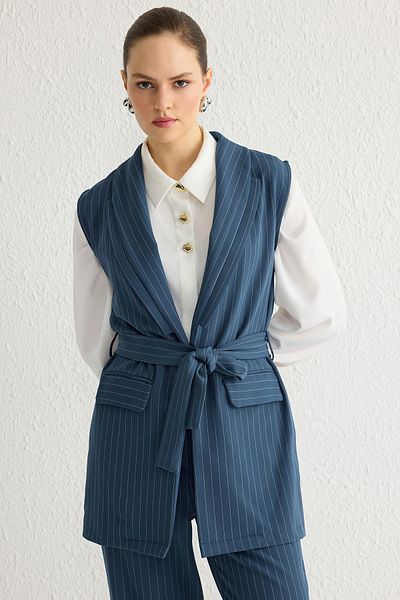 Trendyol Modest Námořnická modř Fitted Finike pruhovaný tkaný hidžáb spodní a horní sada TCTSS25US00006