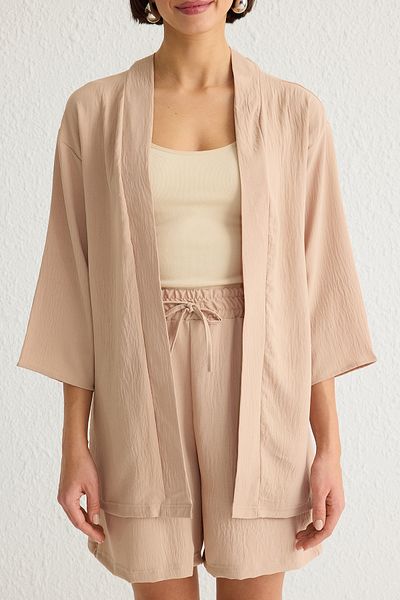 Trendyol Collection Beige Oversize Jacket and Shorts Set - Woven Twoss25Au00030