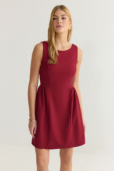 Trendyol Collection Burgundy A-Line Skirt Volume Mini Woven Dress Twoss25El00320