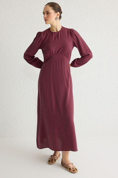 Trendyol Modest Βουργουνδία χωρίς επένδυση Απλό υφαντό φόρεμα Hijab Aerobin TCTSS25EB00004