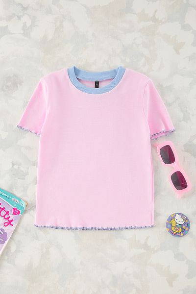TRENDYOLKIDS Hellrosa Mädchen-Strick-T-Shirt TKDSS25TS00024
