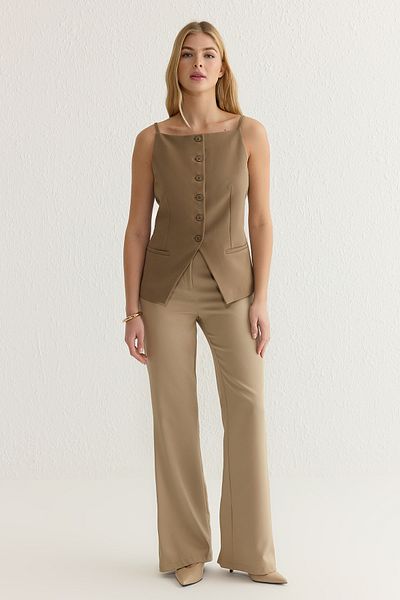 Trendyol Collection Beige Regular Length Strappy Fitted Woven Vest Twoss25Ye00010