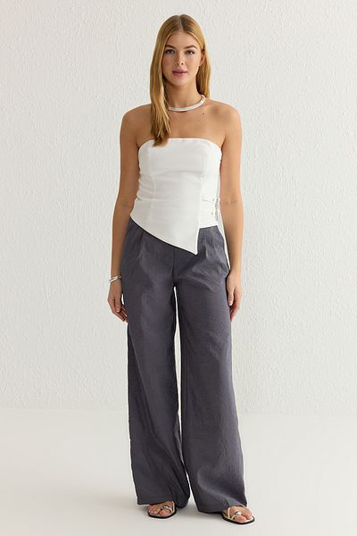 Trendyol Collection Anthrazitfarbene Modalhose mit weitem Bein und weichem Knopf TWOSS25PL00004