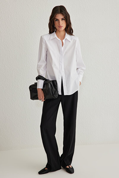 Trendyol Collection White Wadded Detail Oversize Wide Fit tkaná košile Twoss25Go00008