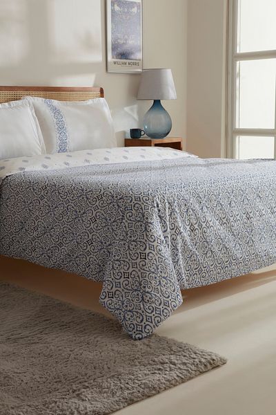 Karaca Home Marino 100% Cotton Double Duvet Cover Set Blue White