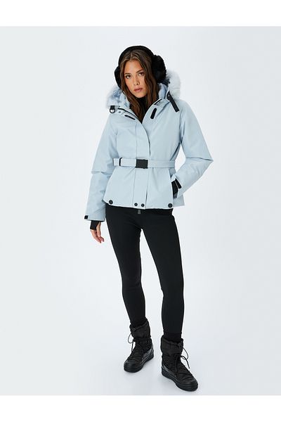 Koton Detachable Faux Fur Collar Detailed Waterproof Ski Coat with Hooded Belt