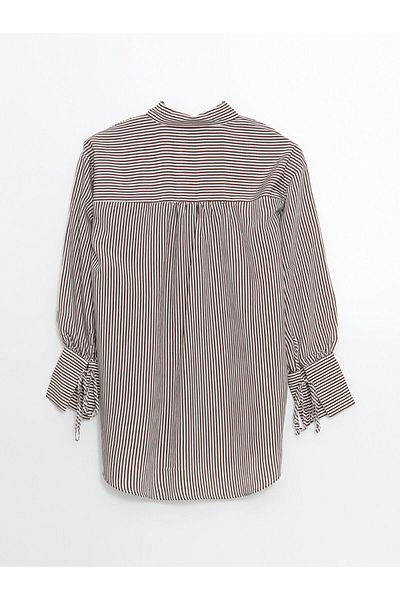 LC Waikiki Lcw Modest Brown Striped Oversize Women's Shirt Tunic