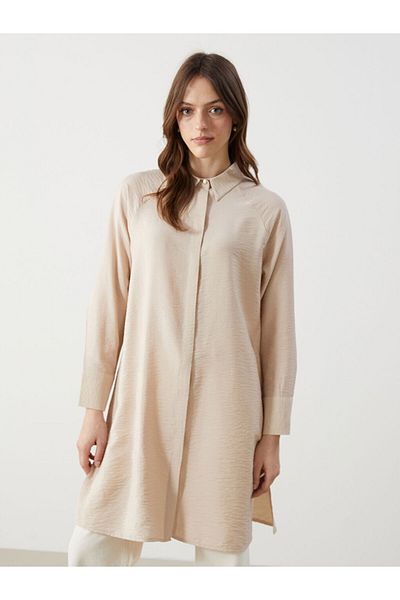LC Waikiki Γυναικείο πουκάμισο LCW Modest Beige με υφή