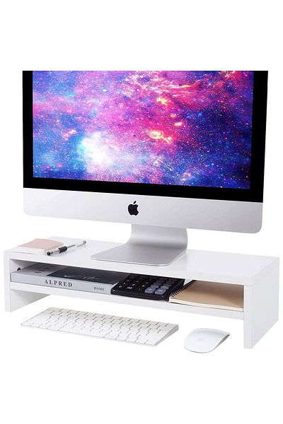 Mahmayi White MSR-WHT Monitor Stand Riser for Laptop Computer/TV/PC/Printer, Multifunctional Systems