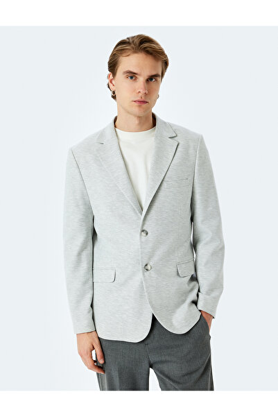 Koton Slim Fit Pamuk Karışımlı Cep Detaylı Mono Yaka Blazer Ceket