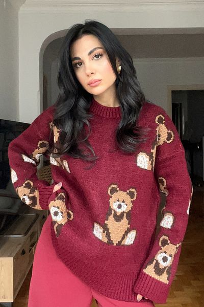 Seda Yalçın Atelier Burgundy Teddy Bear Sweater