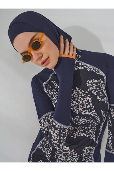 ALFASA Daisy Karyoka Decorated Hijab Swimsuit - Navy Blue -