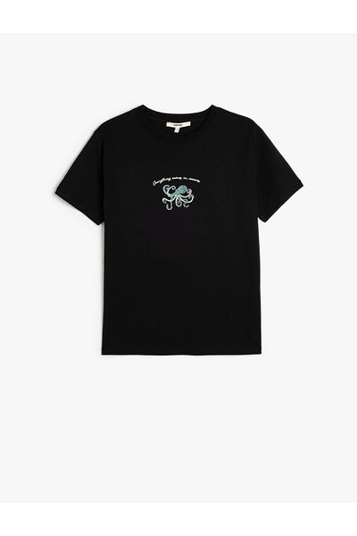 Koton Tricou imprimat din bumbac cu mânecă scurtă cu decolteu