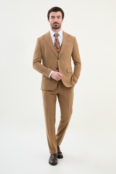 Mcr Straight Slim Fit Mono Collar Classic Men's Suit Camel - 45368.24K
