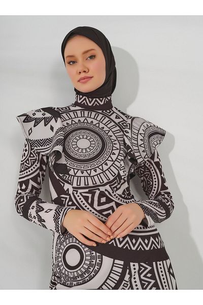 ALFASA Marina Flounce Λεπτομερές Μαγιό Hijab - Μαύρο -