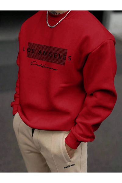 pandy Unisex Los Angeles Printed Oversize Crew Neck Sweatshirt