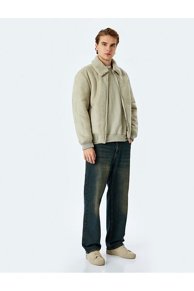 Koton Slim Fit βελούδινο τεχνητό σουέτ μπουφάν με φερμουάρ