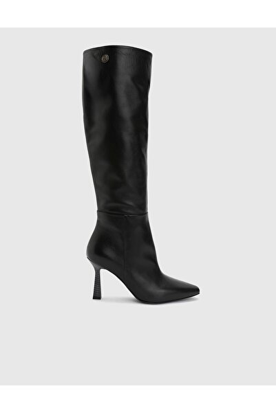 İLVİ Treuh Hakiki Deri Kadın Siyah Topuklu Çizme