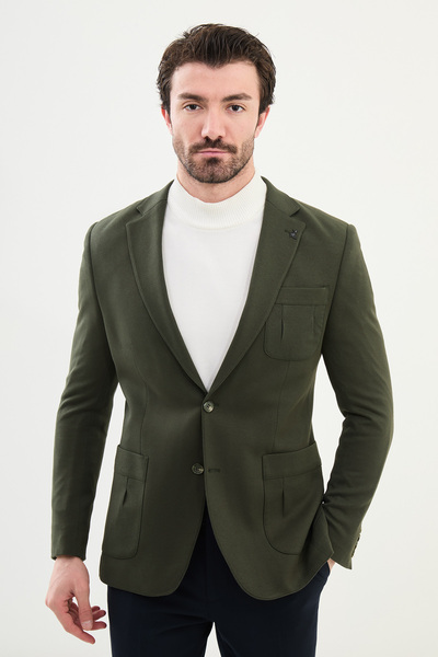 Mcr Düz Slim Fit Mono Yaka Torba Cep Pamuk Erkek Ceket Haki - 41412.24K