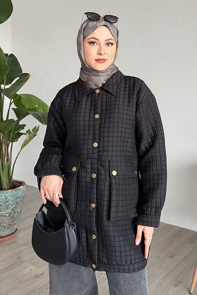 InStyle Μαύρο καπάκι με καπιτονέ τσέπη τσάντας