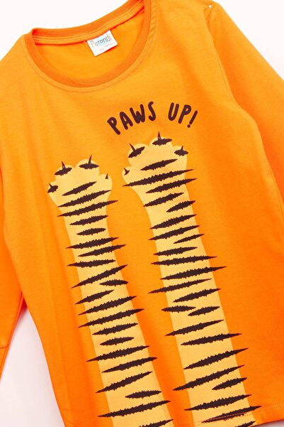 Perendi 100% Cotton Long Sleeve Paws up Printed Boys Tshirt Orange